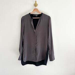 Vince Silk ColorBlock Grey and Black Blouse